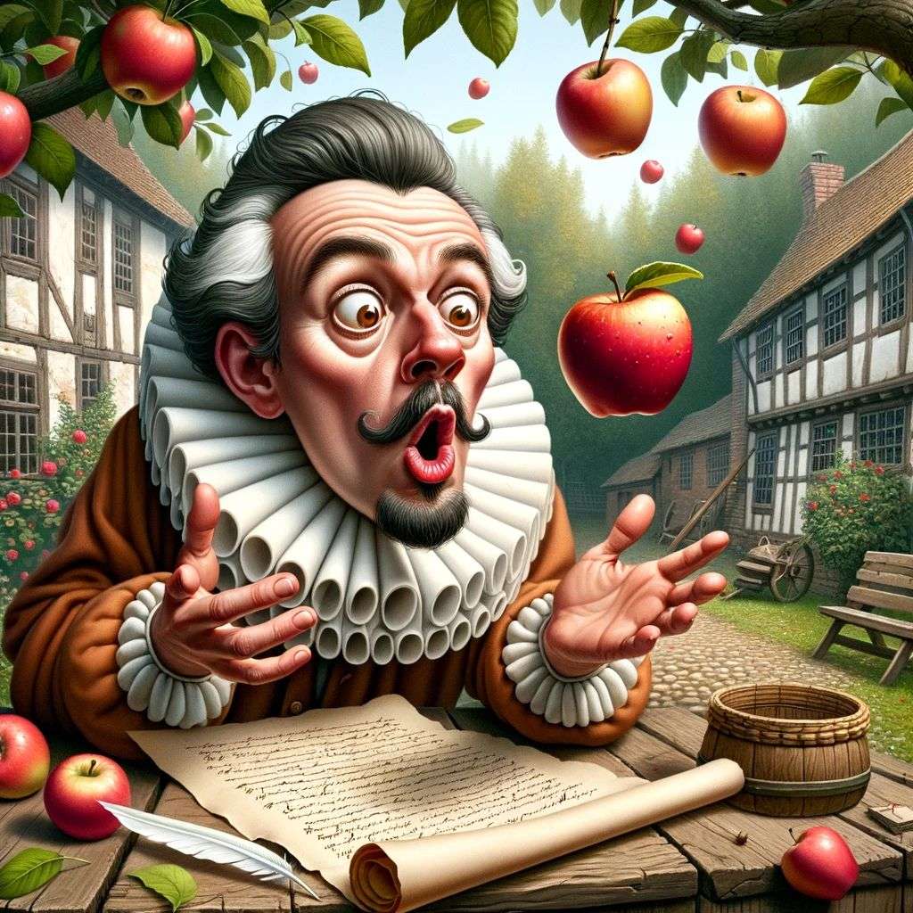 the discovery of gravity, digital art, caricature
